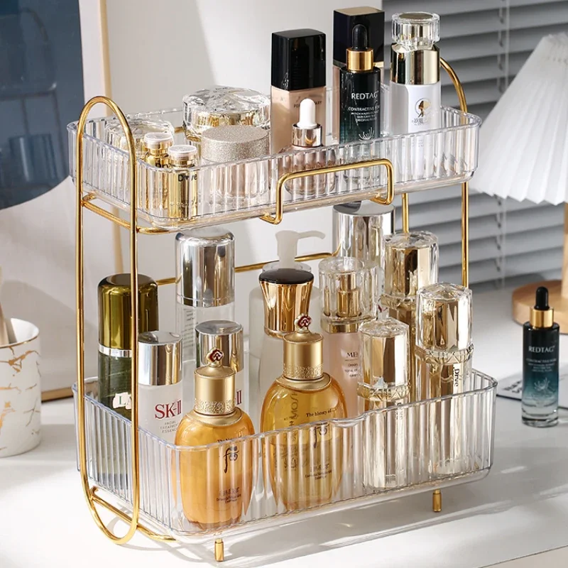 

Transparent Perfume Organizer, Light Luxury Makeup Rack, Double Layer Storage Box, Skincare Lipstick Holder, Clear Display Box.