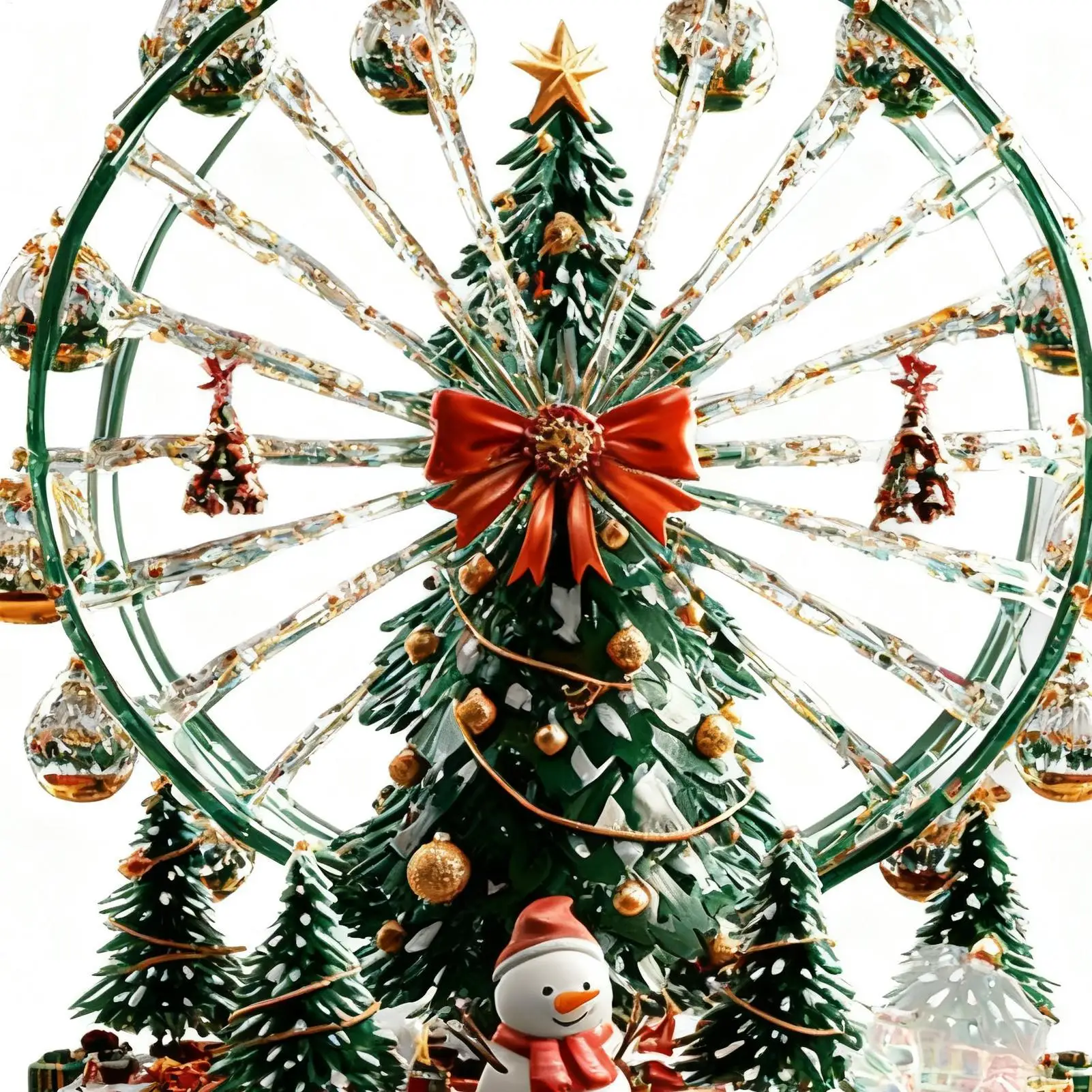 Rotating Christmas Ferris Wheel with Tree Design - Holiday Table Decor for Tiered Tray, Fireplace Mantel, Wedding, New Year Gift
