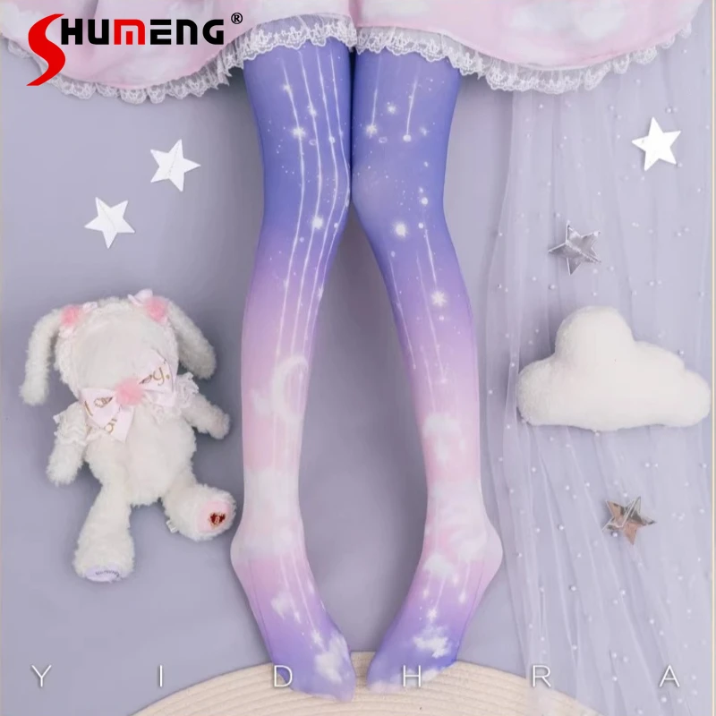 

Японские колготки в стиле Rojita Y2k Kawaii, оригинальные колготки в стиле Лолиты с принтом облаков, женские милые носки для женщин и девочек