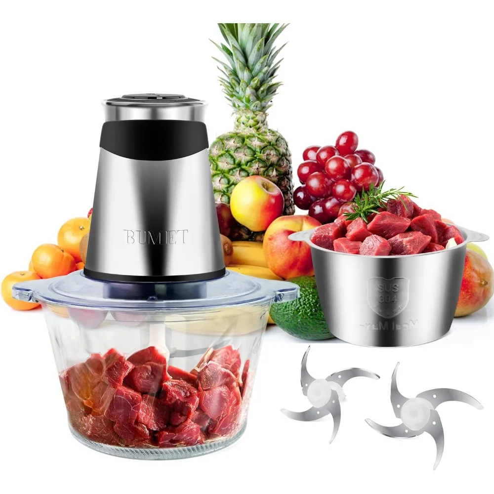 

500W Electric Food Processor with 2 Bowls & 4 Blades, Ideal for Chopping Vegetables, Meat, and Pet Food