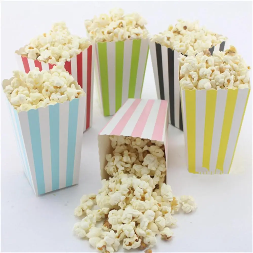 

12pcs Colorful Dot Wave Striped Paper Popcorn Boxes Pop Corn Favor Bags For Candy/Snack/Chips Wedding Xmas Birthday Movie Party