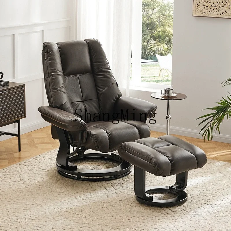

ZYY modern leather recliner living room home first layer cowhide multi-functional single sofa solid wood rotating leisure chair
