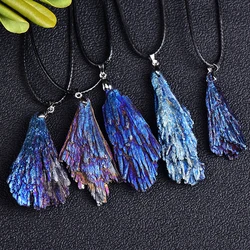 Natural Black Tourmaline Healing Pendant Electroplating Blue Color Crystal Cluster Energy Mineral Necklace Meditation Jewelry