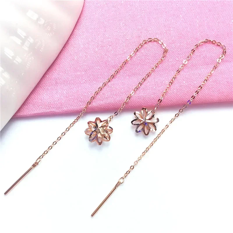 585 Purple Gold New Shiny Hollow Out Small Flower Earlines Plated  14K Rose Gold Minimalist Earrings for Women Party Jewelry