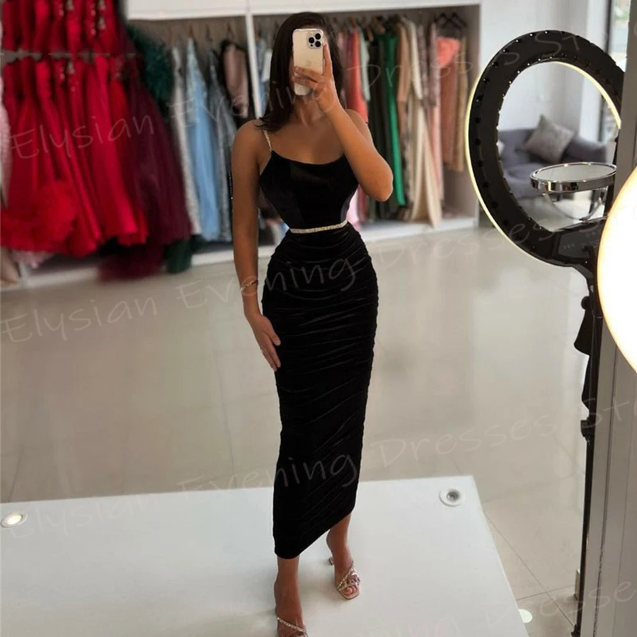 

Charming Black Women's Mermaid Simple Evening Dresses Sexy Spaghetti Strap Sleeveless Prom Gowns Formal Party Vestido De Noche