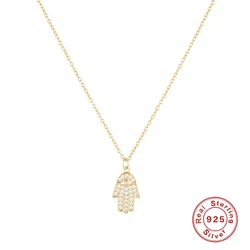 Aide 925 Sterling Silver Punk Bling Ice Out Hamsa Hand Necklace for Men Women Gift Fatima Zircon Palm Pendants Necklace Jewelry