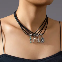 Western style cowboy hat, boots, pendant, multiple layered velvet women's necklace