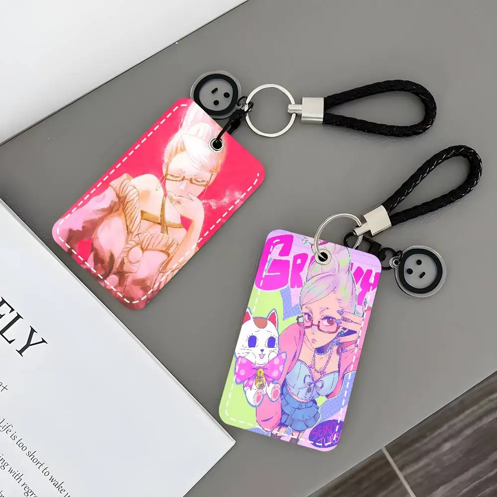 Seiko Ayase Hot Anime Dandadan Access Card Case Leather Card Holder Keychain Key Ring Door Access Tags ID Card Case Keychain