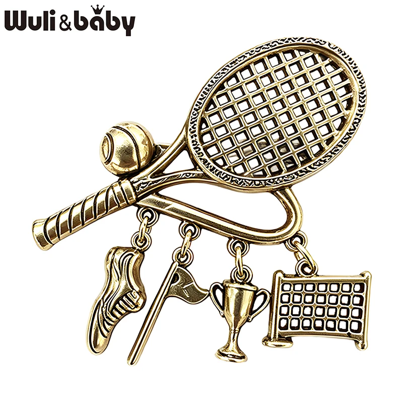 Wuli&baby Vintage Tennis Racket Brooches For Women Men 2-color Metal Trophy-shoe-flag-pendant Sports Goods Casual Brooch Pins