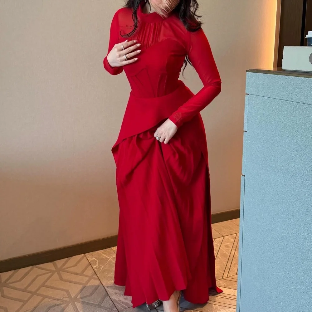 Customized Formal High Collar Evening Dress for Women Pleat A-line Long Dresses Elegant Wedding Party Dress