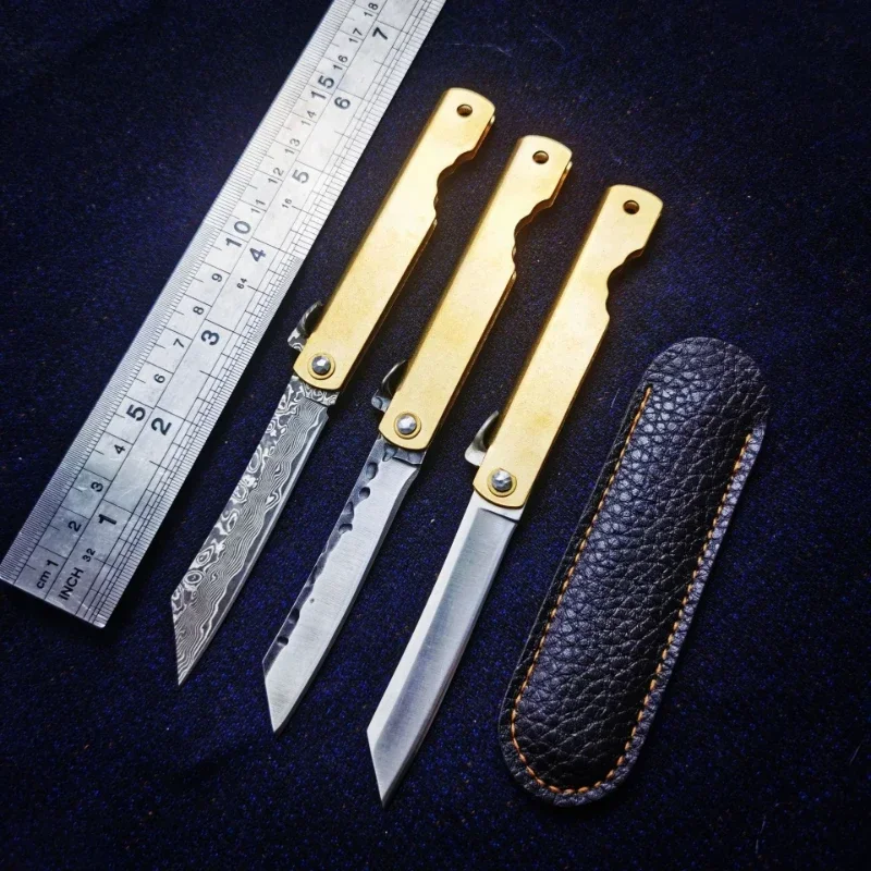 TOP Selling Folding Knife Damascus Mini Portable Self-defense Tactical Copper Handle Manual Knife Portable Fishing Outdoor Tool