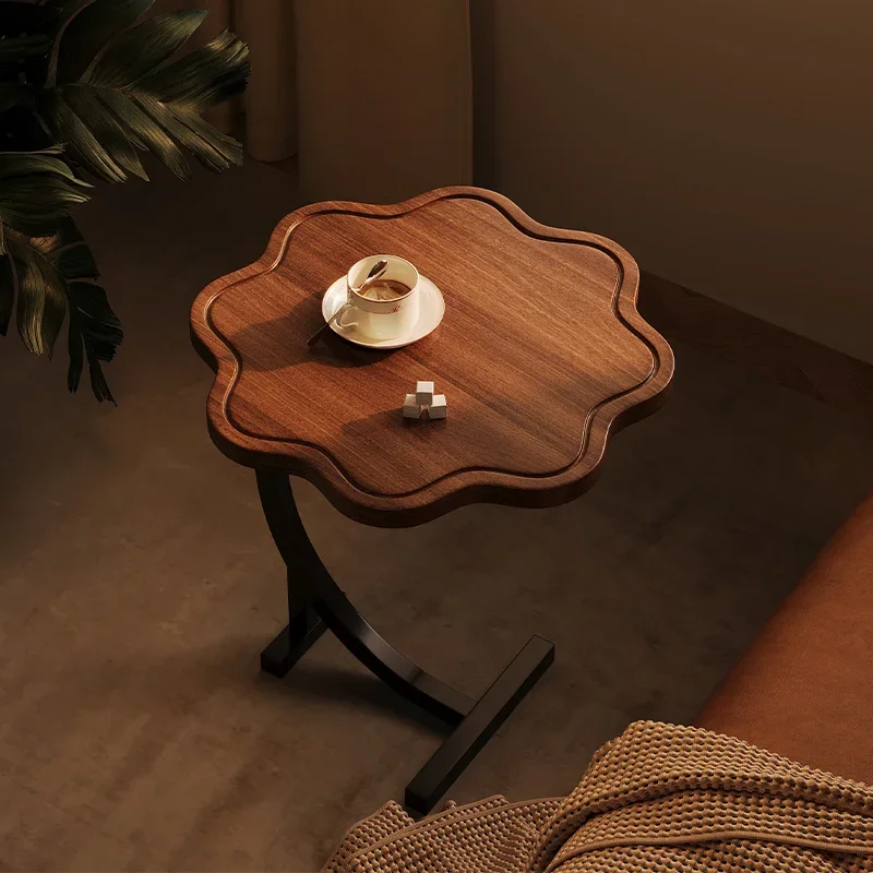 

Flower Shape Wooden Coffee Tables Sofa Side Table Furnishings Living Room Simple Round Desk Two Layers Tea Bedside Stand