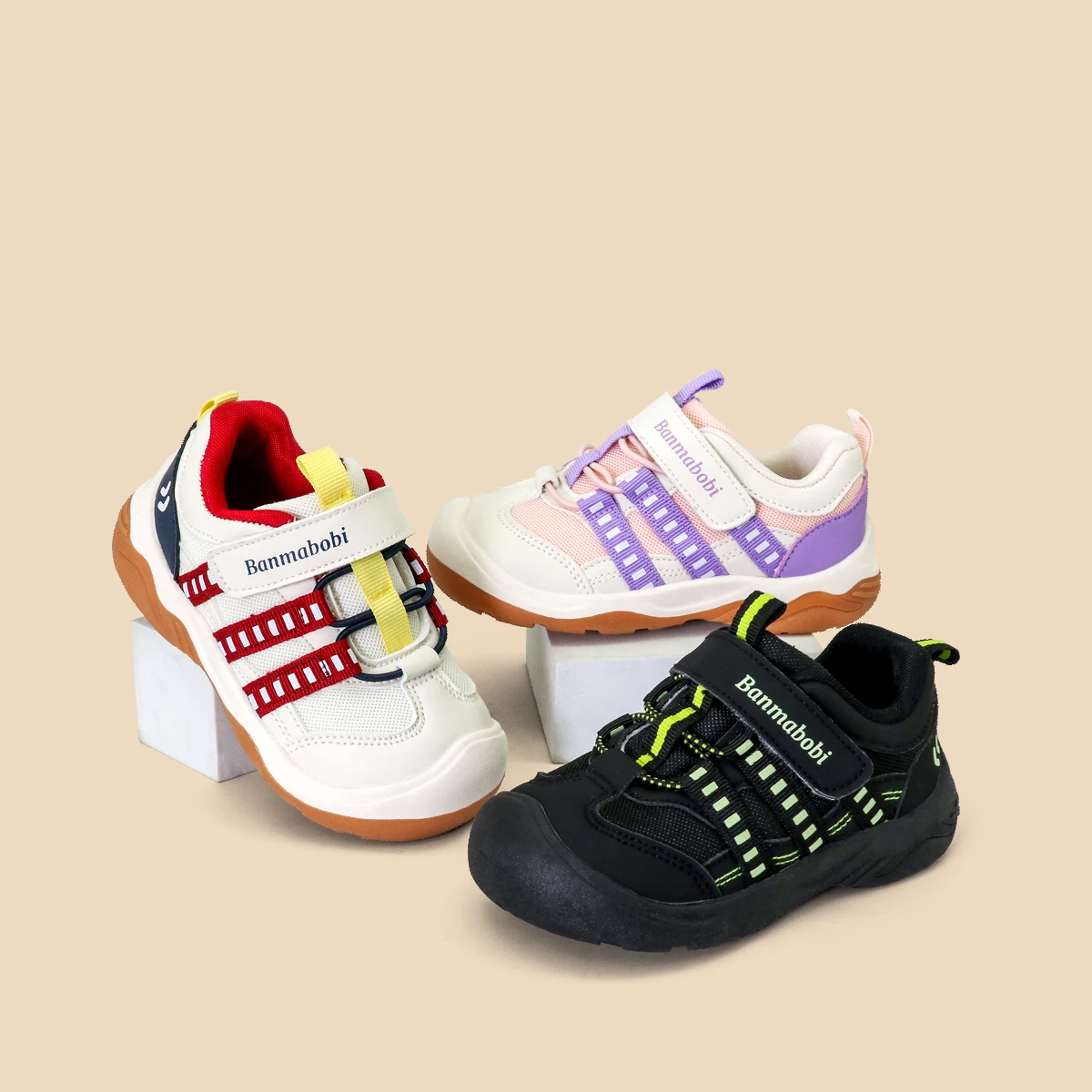 Kids Unisex Casual Sneaker For 1-6 Years Old Spring And Autumn High Quality Sports Shoes Hook-loop Design TPR Sole
