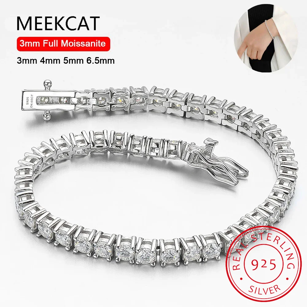 4.0mm 5.0mm D Color Pass Diamond Tester GRC Round Cut White Gold Plated 925 Silver Moissanite Tennis Bracelet for Women