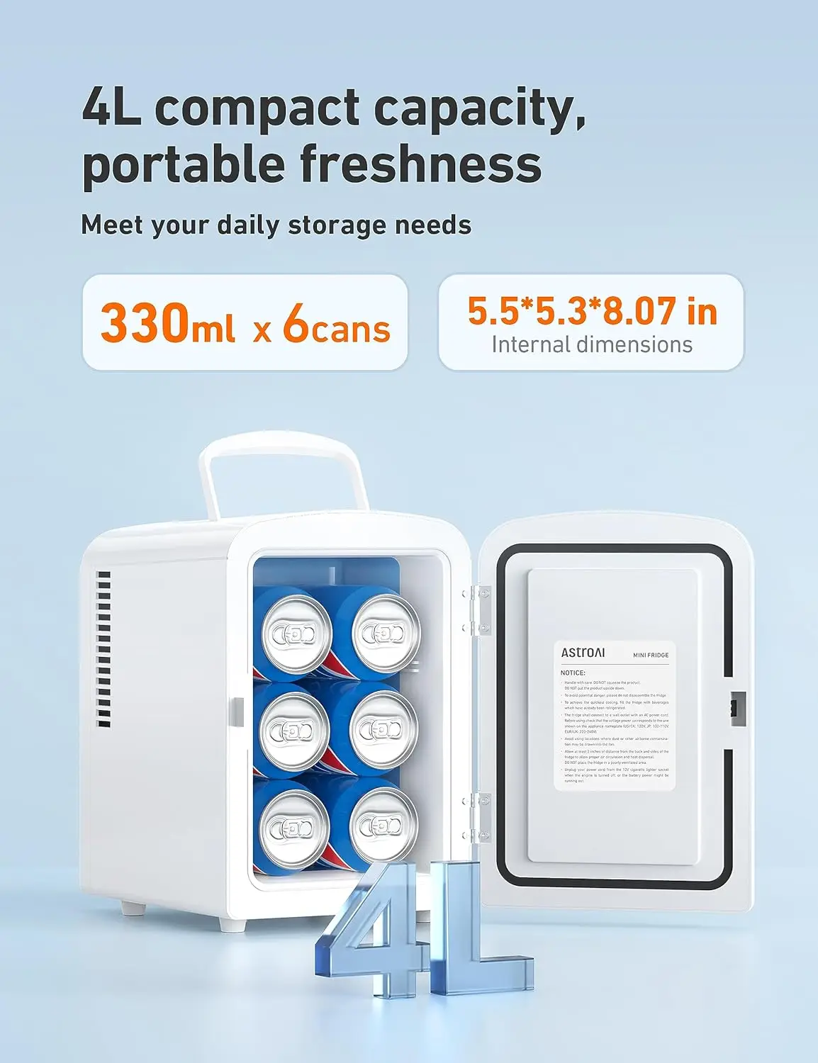 Mini réfrigérateur thermoélectrique portable AC/DC, 4 litres/6 canettes, refroidisseur indispensable pour les soins de la peau, les boissons, la maison, le bureau et la voiture, nouveau