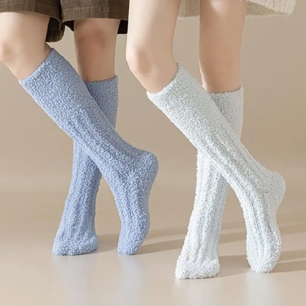 1 Pair Women Winter Socks Coral Fleece Anti-slip Warm Thickened Plush Stockings Warmth Calf Socks For Various Occasions 집 양말