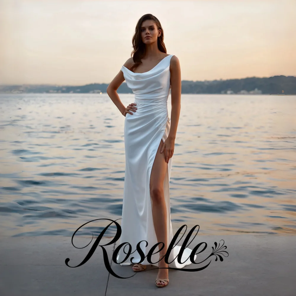 ROSELLE Asymmetric Cowl Neck Sheath Simple Wedding Dress High Side Slit Elegant 2026 Bridal Gown Customized свадебное платье
