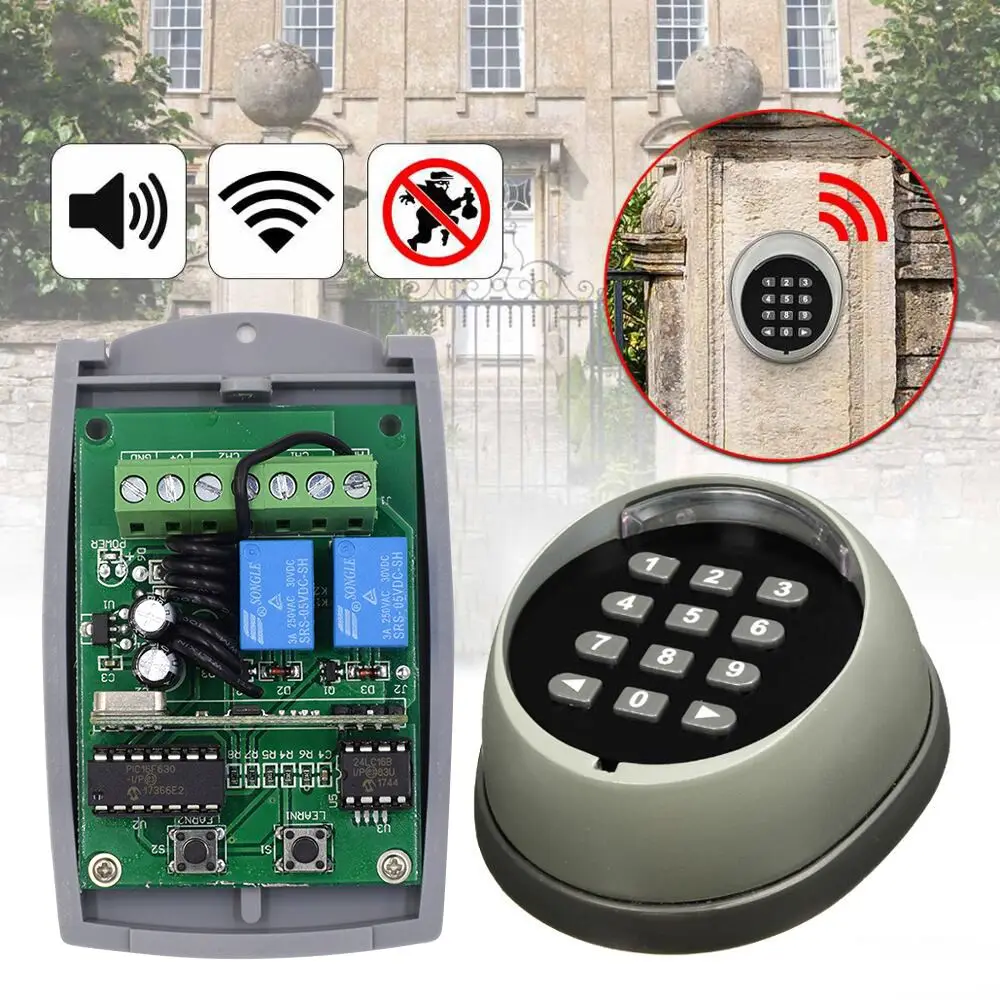 433.92mhz 2CH Wireless Remote Keypad Password Switch Kit For Gate Door Access Control 433MHz Universal Garage Door Gate Opener