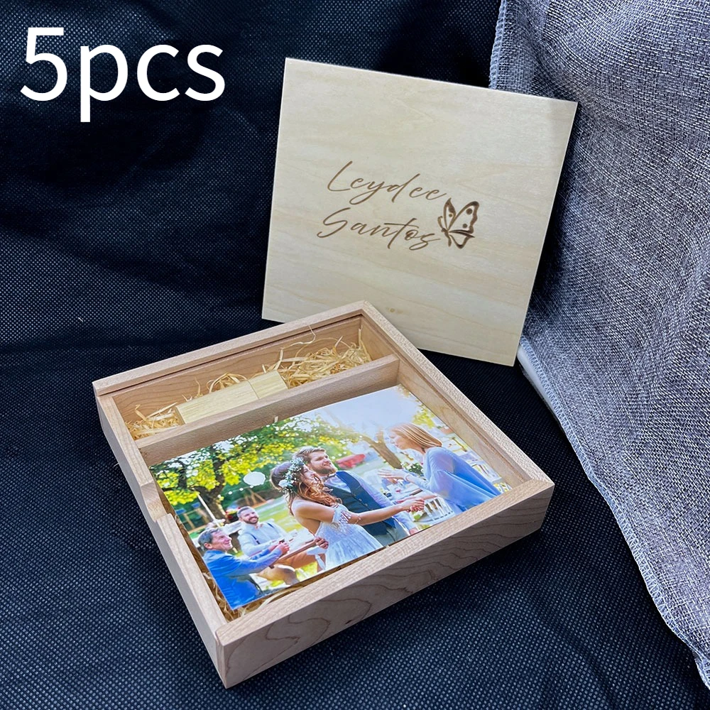 

5PCS LOT USB2.0 Flash Drive 128GB Wooden Box Pen Drive 64GB Free Custom Logo USB Stick 32GB Wedding Gift U Disk 16GB 8GB 4GB