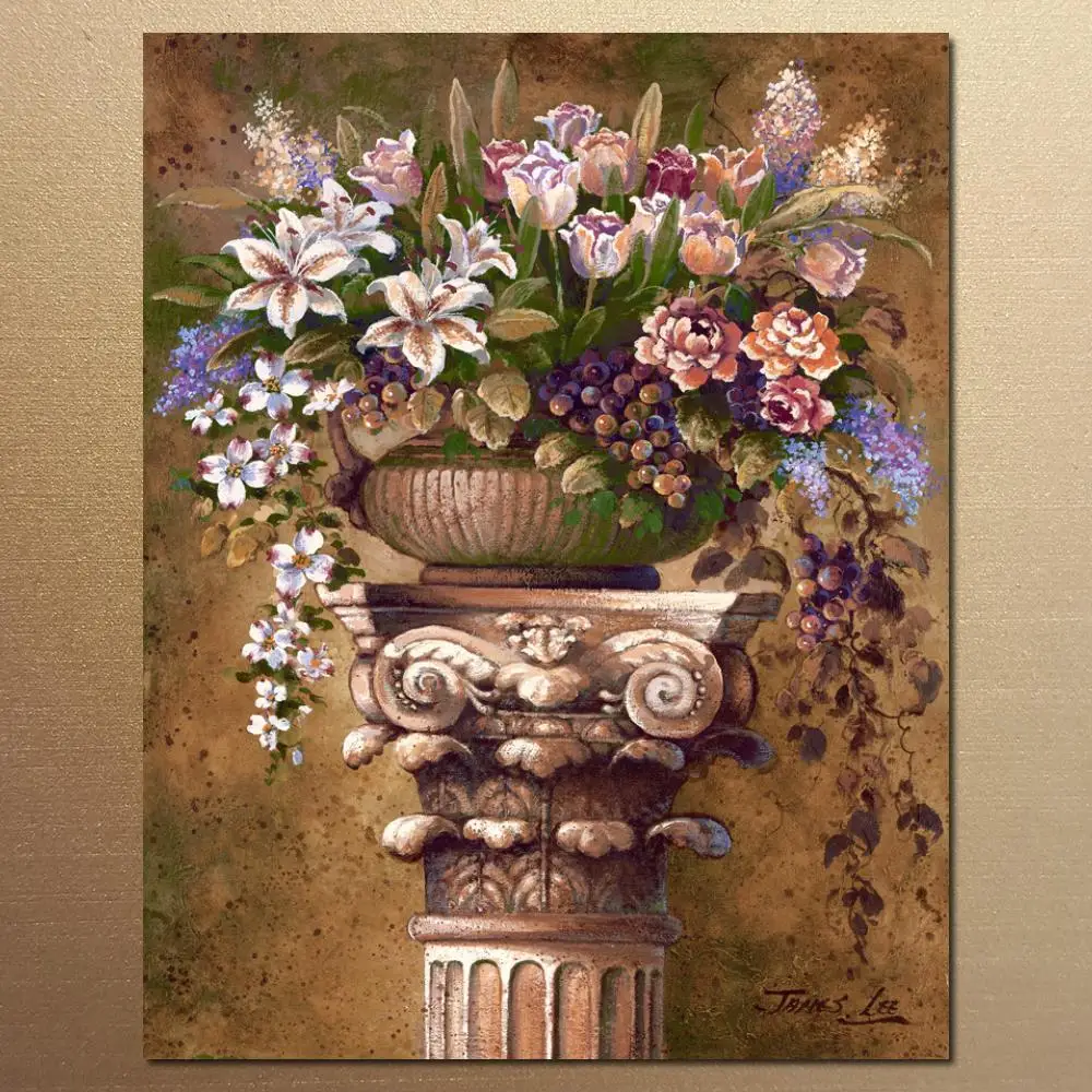 Flower Canvas Art Wall Picture Handmade Oil Painting Garden Modern Artwork Hallway Foyer Decor Victorian Romance High Quality