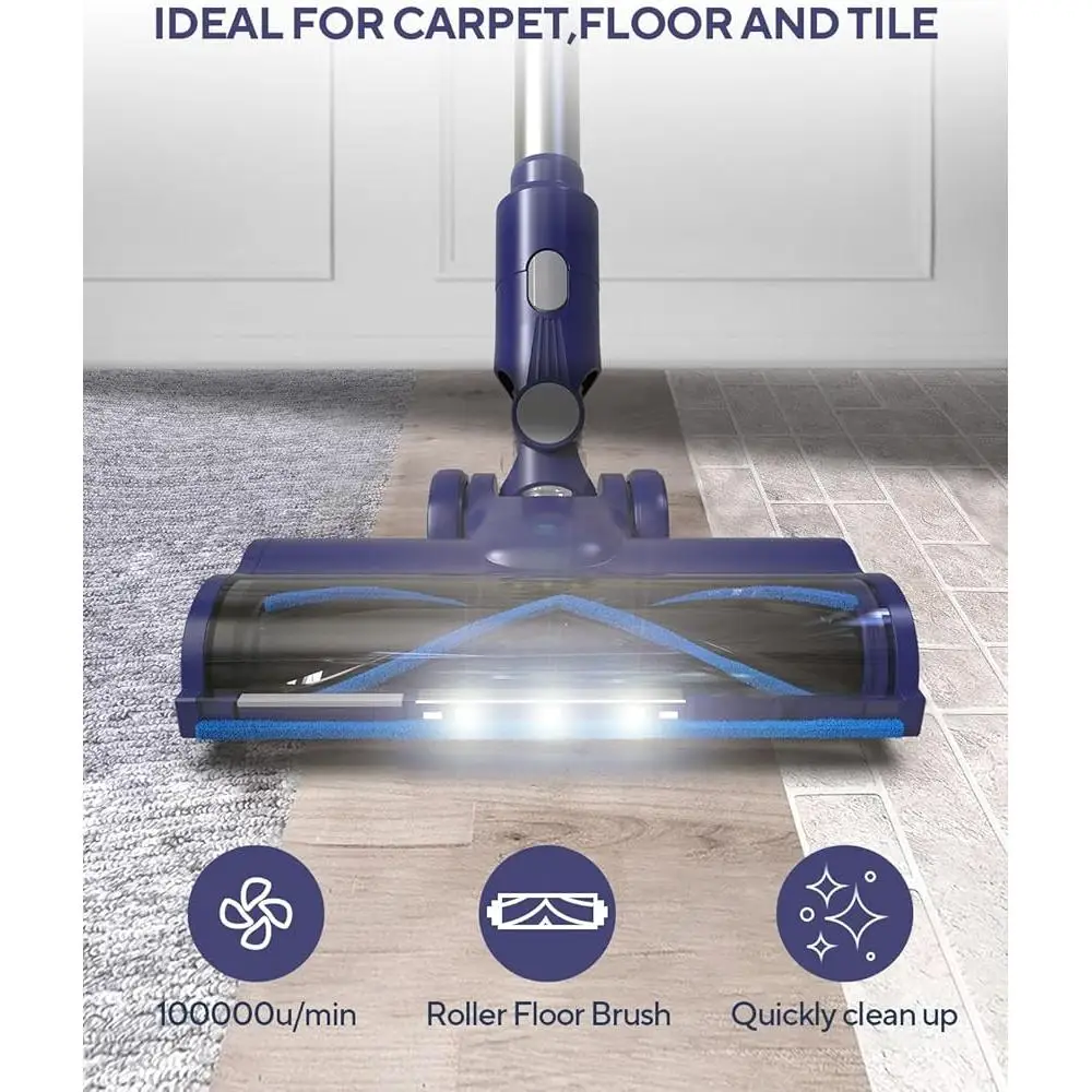 무선 진공 청소기 38000Pa 450W 브러시리스 모터 60분 런타임 LED 터치 스크린 8in1 휴대용 스틱 고효율 HEPA