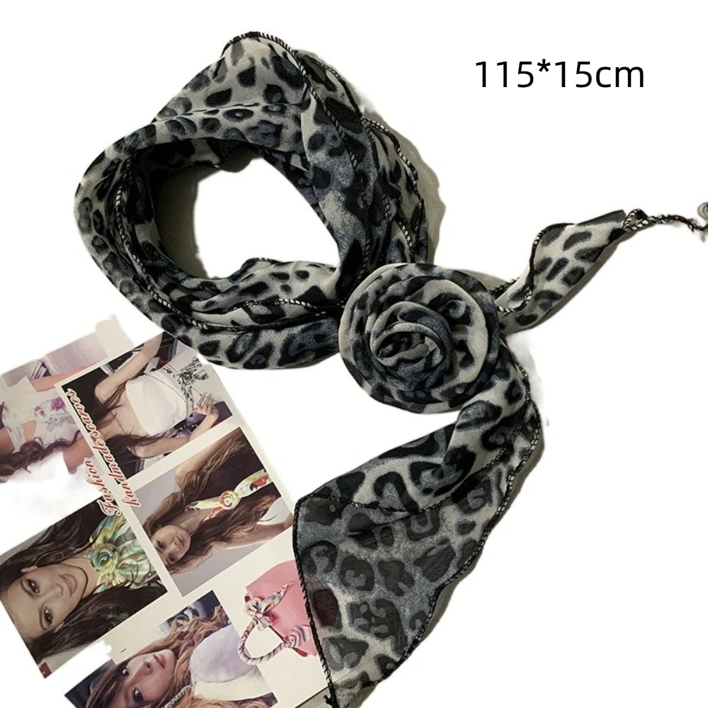 Модный шелковый шарф с леопардовым принтом, съемный галстук «сделай сам», головной платок с цветком, лента, шарф с розой для женщин и девочек