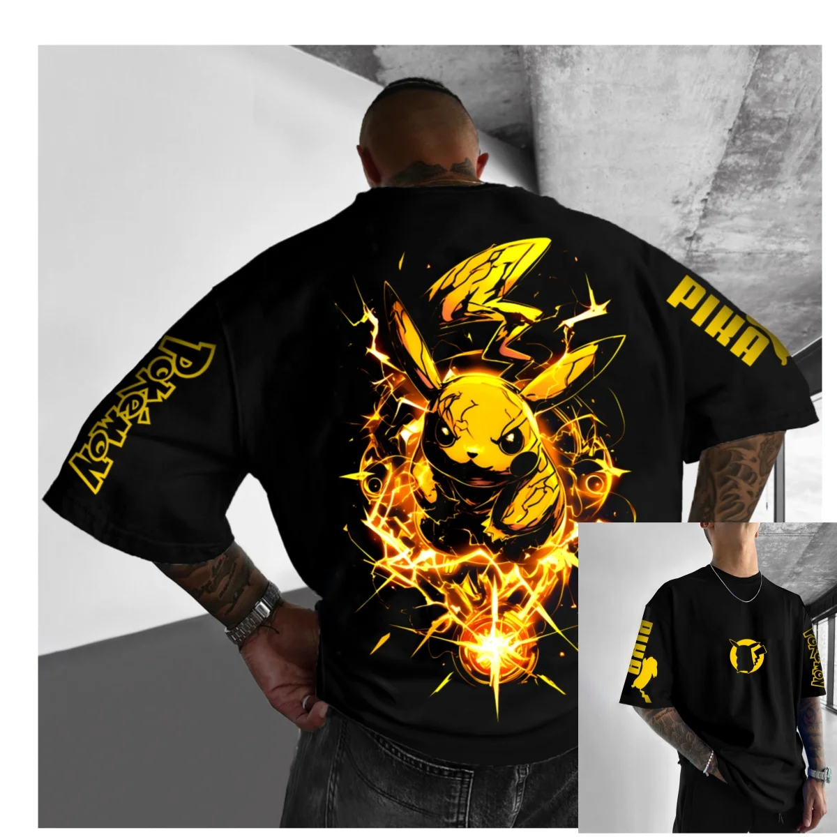 

Street Trend Y2K Anime Pok É Mon Pikachu Flash Fitness Training Casual T-Shirt Men's and Women's Luxury Kids Brand Top