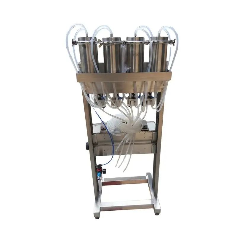 Pneumatic Four-Head Vertical Semi-Auto Liquid Filling Machine 220V Beverage Chemical Perfume Essential Oil Milk Vacuum Filler