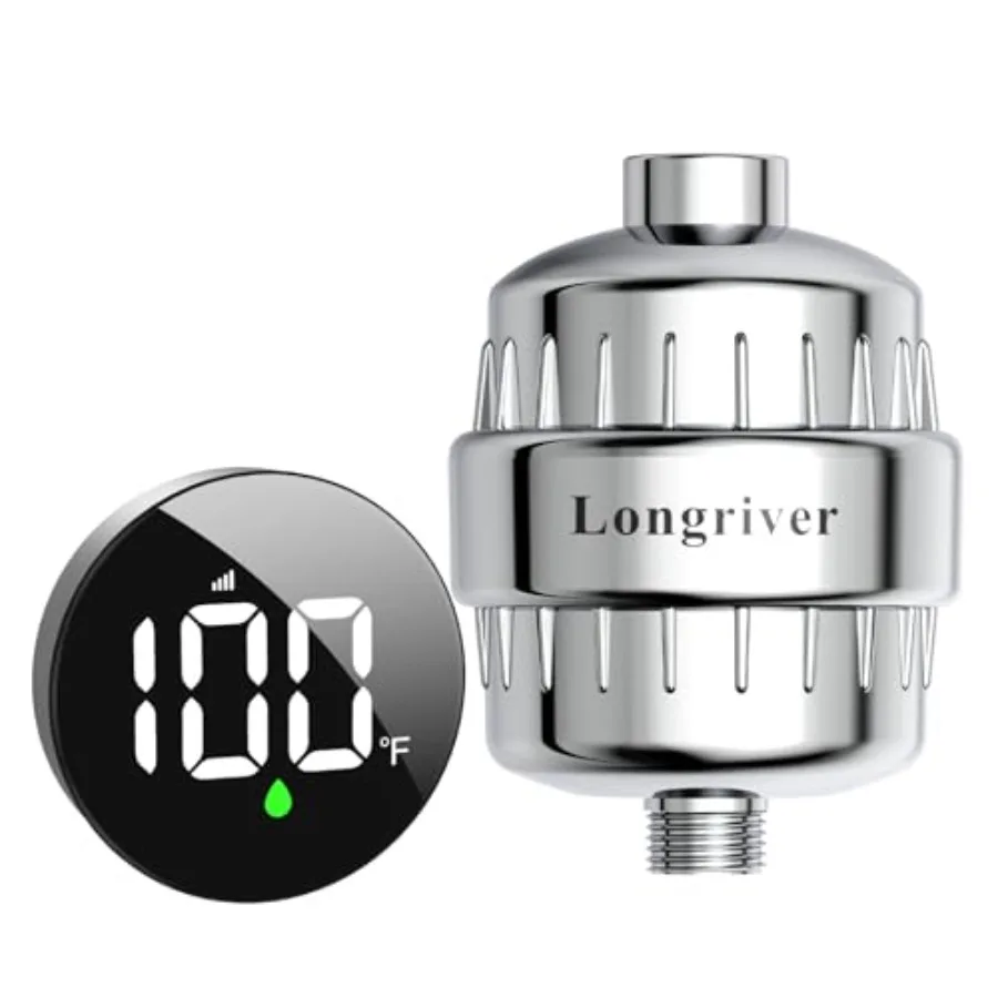 

Tem8 Bathroom Shower Filter Fixture with Wireless Temperature Display Hard Water Purifier 99.99% Remove Chlorine and Heavy Meta