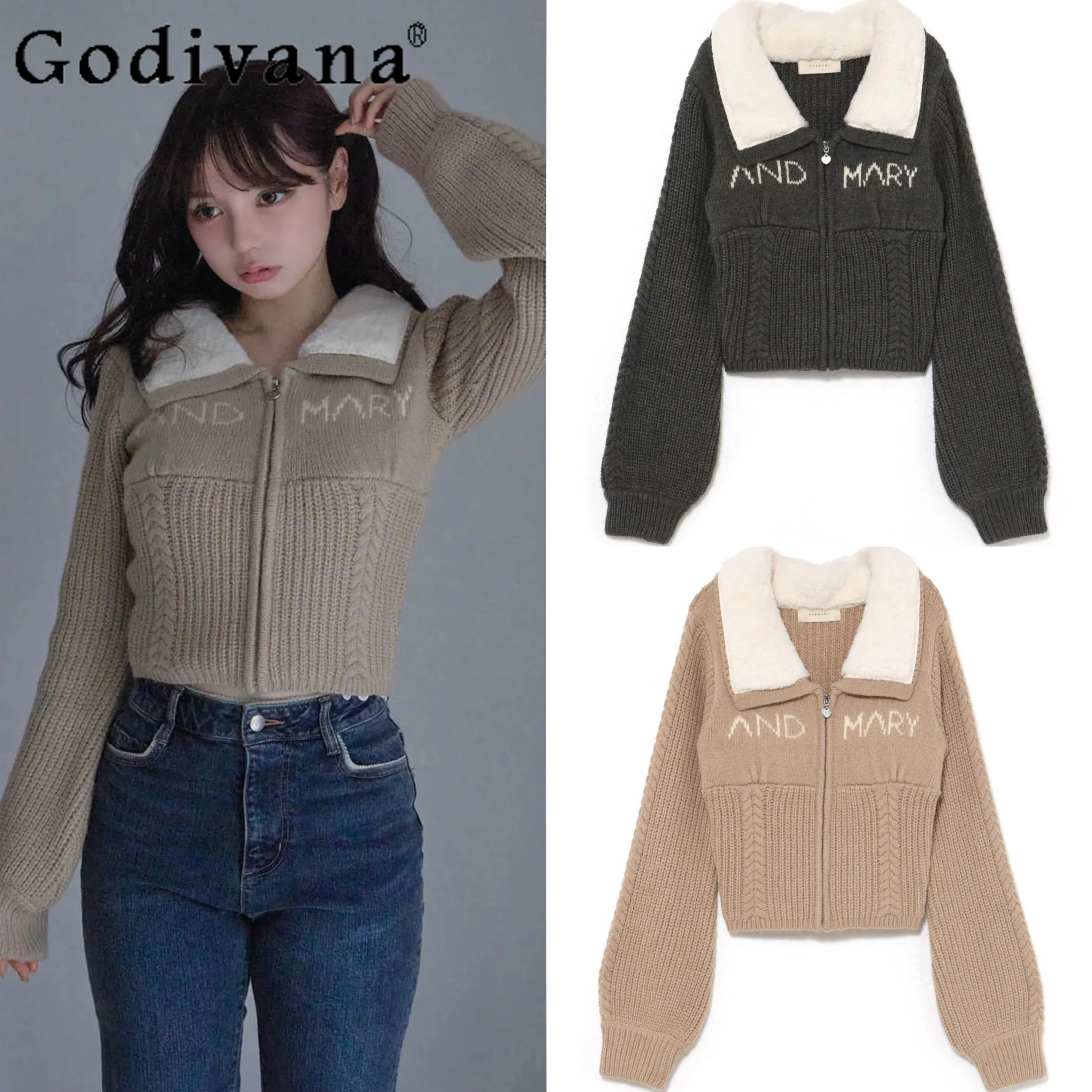 

Female Fashion Letter Embroidery Knitted Cardigans Short Coat for Women Japanese Style Lady Cardigan Sweater Autumn Winter