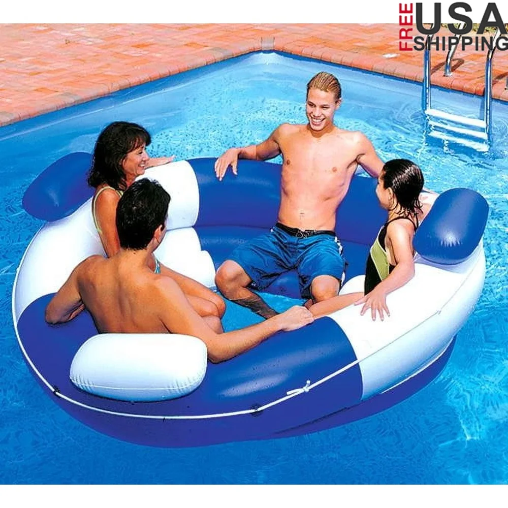 

Oversized Inflatable Sofa Island Lounger Pool Float with 4 Headrests Movable Ottoman Ultimate Comfort and Relaxation