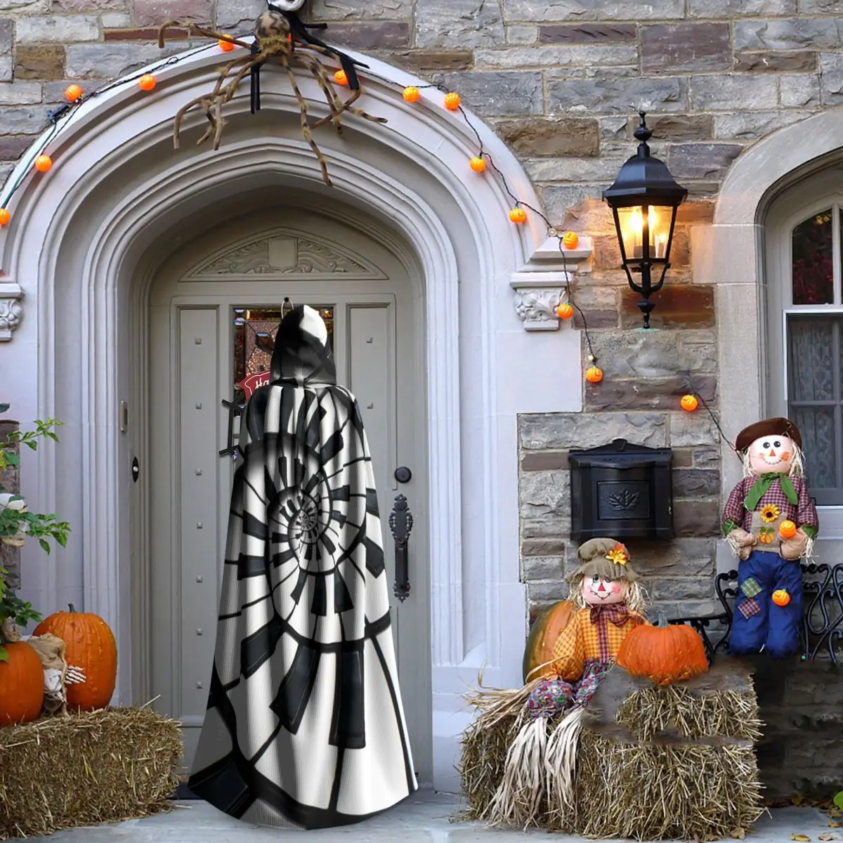 Abstract Piano Keys With Musical Notes Long Hooded Cloak Witch Medieval Costume Cosplay Cape HalloweenParty Adult Unisex