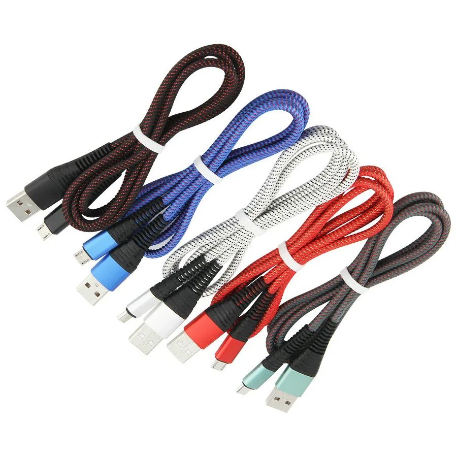 1000pcs 1M Nylon Mobile Phone Cables Micro USB Cable Type C Charger for iPhone Samsung Android Type-C Fast Charging Cord Wire