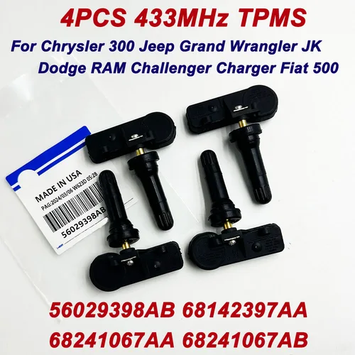 4 piezas 56029398 Sensor de presión de neumáticos AB TPMS para Jeep Wrangler Grand Cherokee Charger Dodge 68142397 AA 68241067 AA 68241067 AB 433MHz