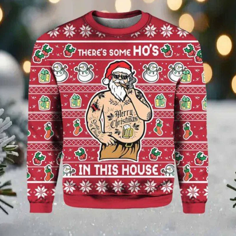 Lelijke 3D-kersttrui bedrukt casual sweatshirt met lange mouwen en ronde hals trui grappige jas vakantie unisex jas nieuw