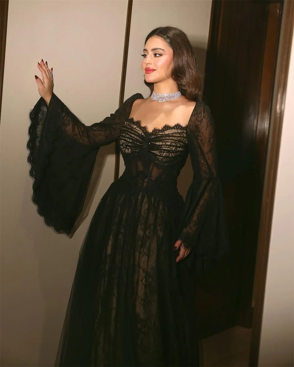 Mila A-Line Long Sleeve Simple Prom Dress Customized Black Lace Luxurious Evening Dresses  Floor-Length vestidos de fiesta 2025