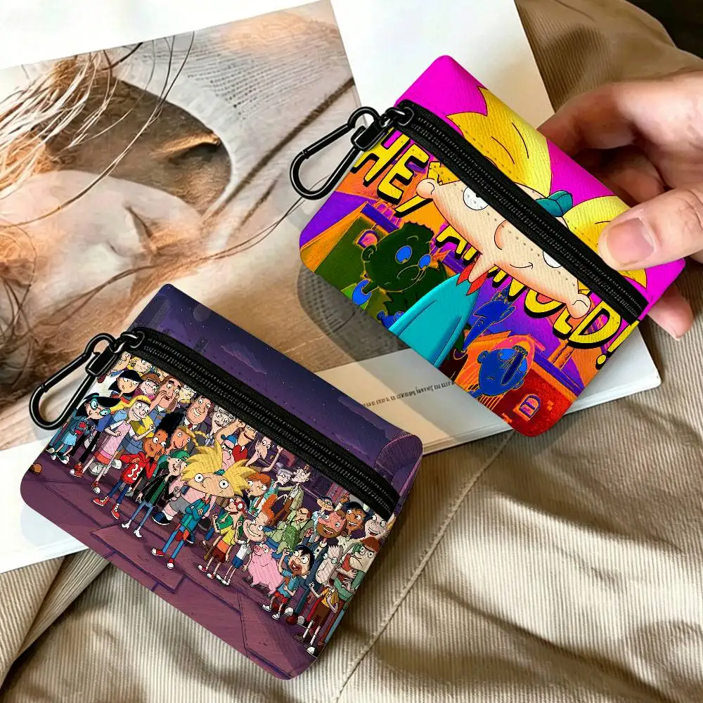 Hey Arnold Helga Bonito Compact Oxford Cloth Zipper Pouch Detachable Carabiner Mini Coin & Key Wallet