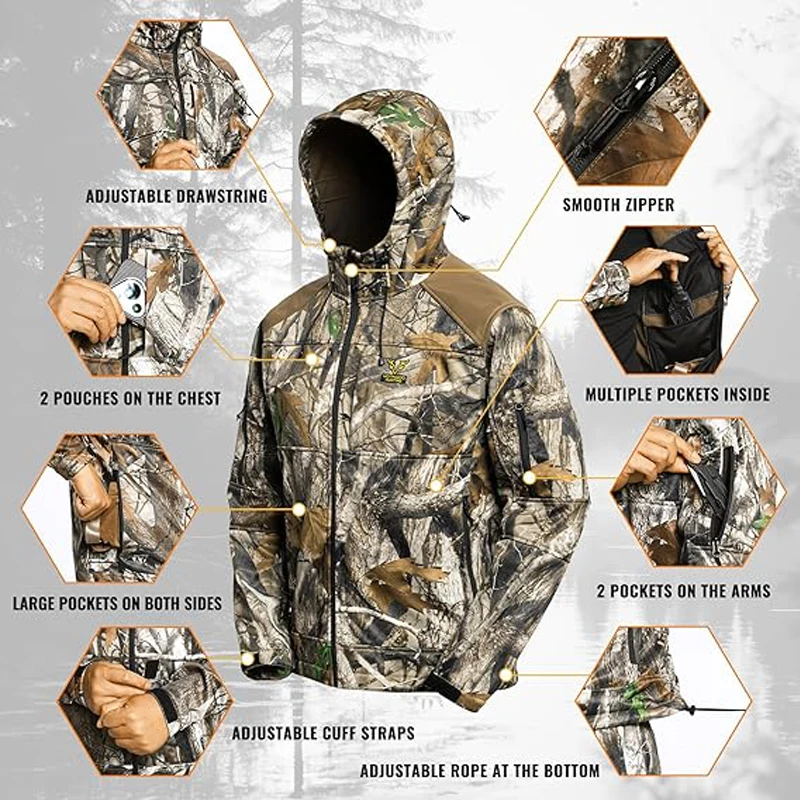Camouflage clothing, hunting clothing, soft shell clothing, hunting clothing, equipment, hooded jacket