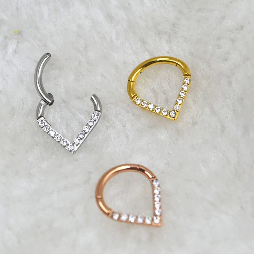 Leosoxs 1pc 316L Medical Steel Body Piercing Jewelry Double Ring Love Nasal Septum Zircon Nose Ring Nasal Nails Cochlear Nails