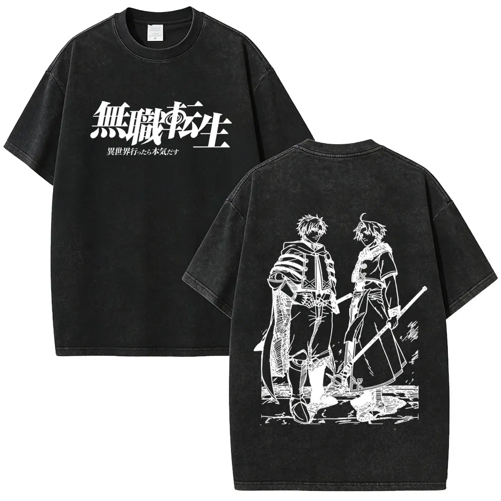 Washed Vintage Anime Mushoku Tensei Jobless Reincarnation Paul Greyrat Rudeus Greyrat T-shirt Men Women Retro Oversized T Shirt