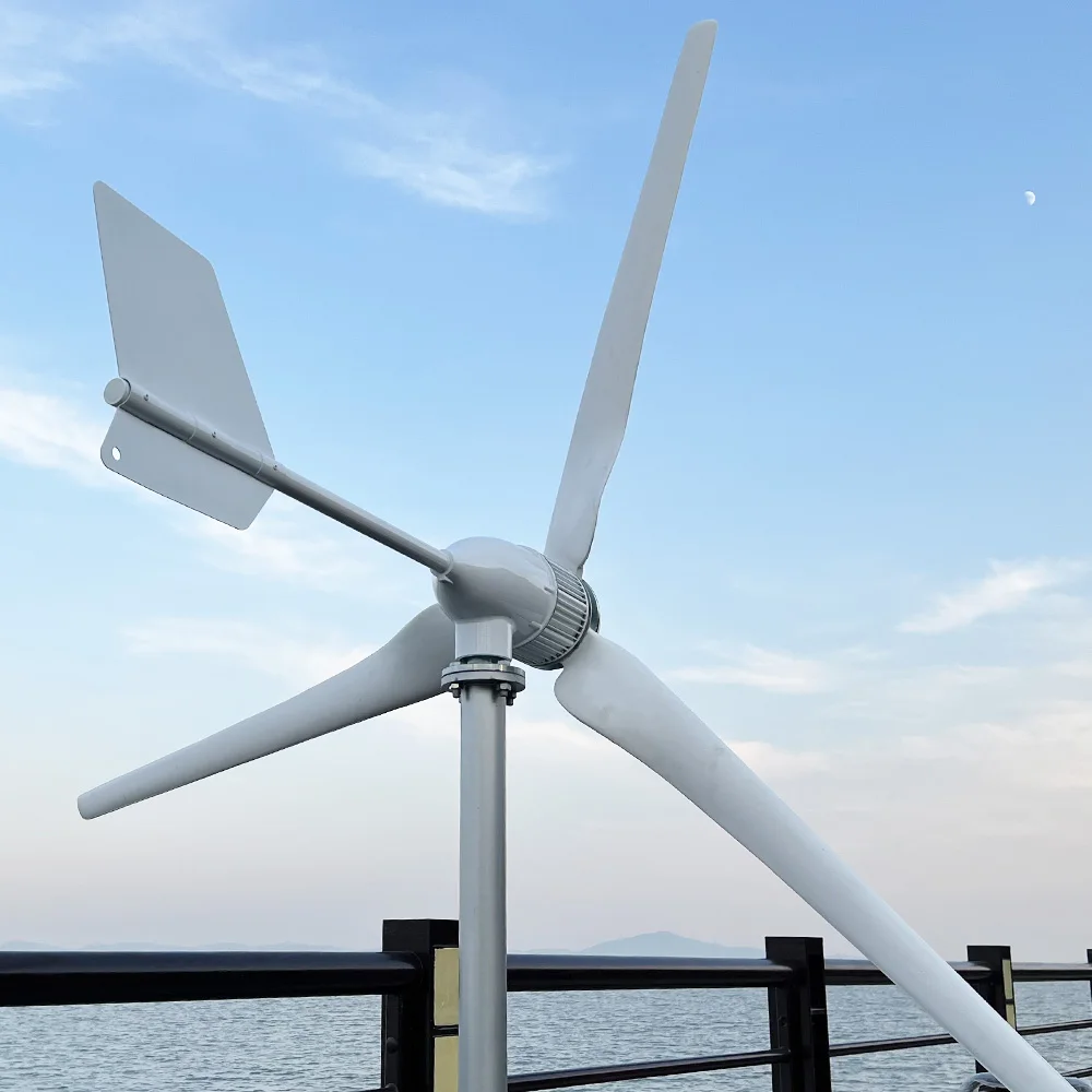 Horizontal Wind Turbine Generator Windmill 3000W 24V 48V 3 Blades With MPPT Charger Controller and Off Grid Inverter System