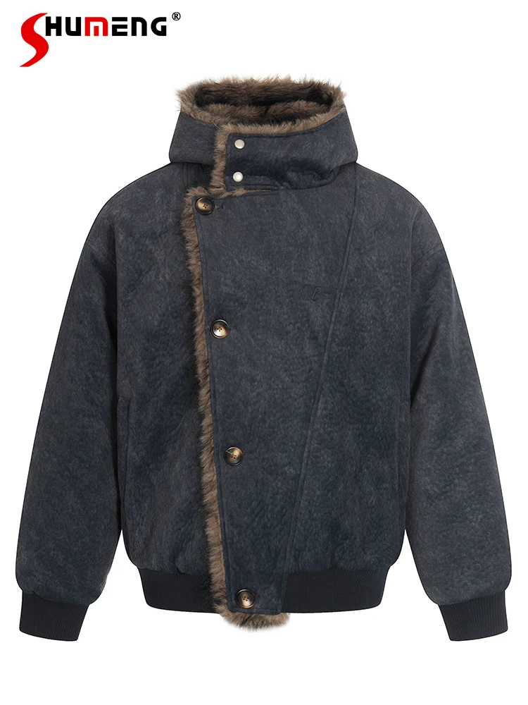 

Модные парки с капюшоном в стиле ретро для мужчин и женщин, зима 20225, новые свободные утолщенные теплые модные парки, однотонные красивые пальто с длинными рукавами