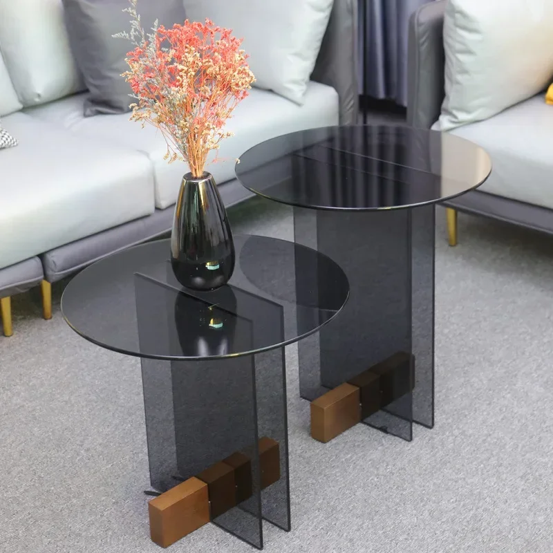 Nordic glass coffee table small apartment light luxury modern round sofa side few living room home