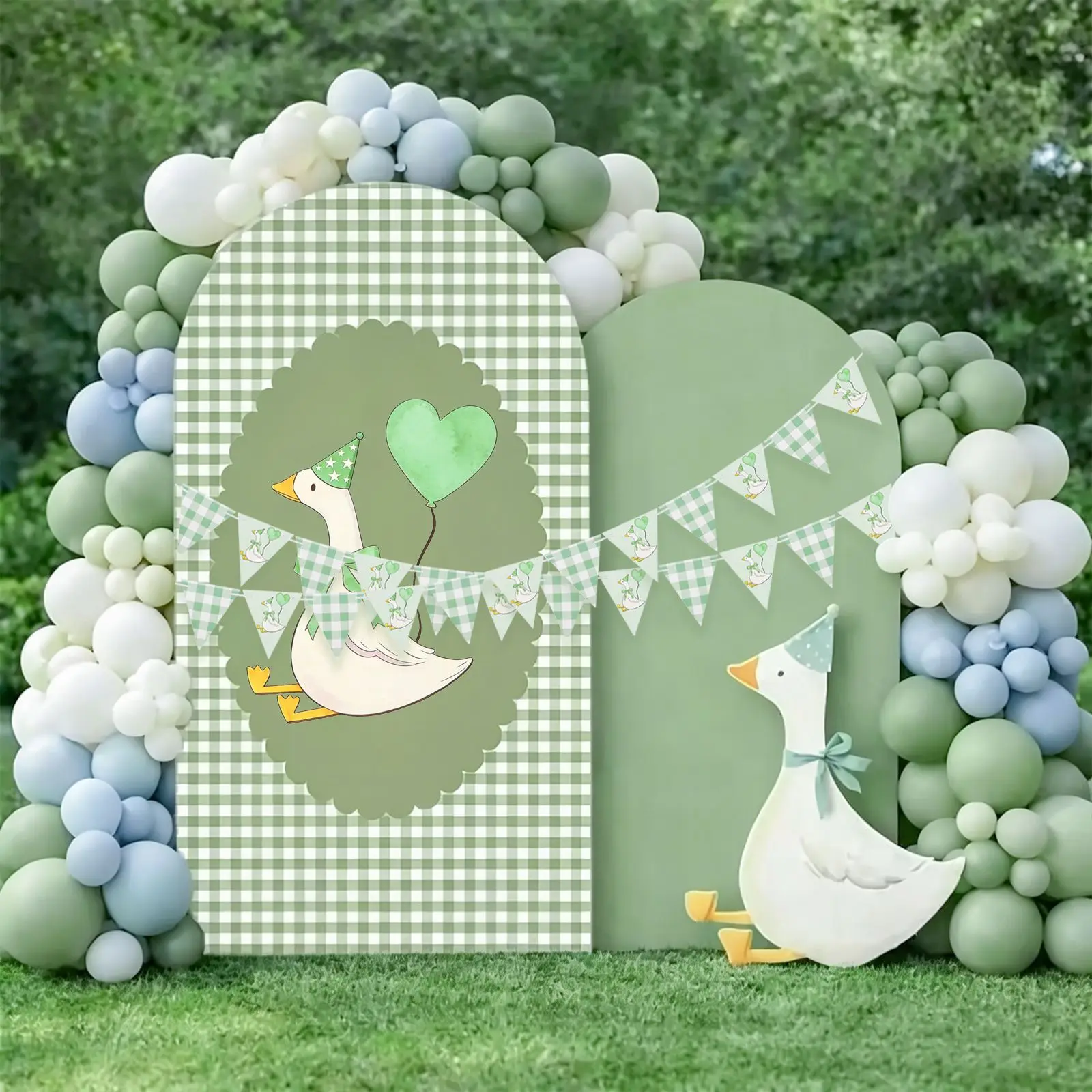 2Pcs Set Silly Goose Banner Garland Style Green Color Birthday Party Decorations Birthday Banner Theme Design