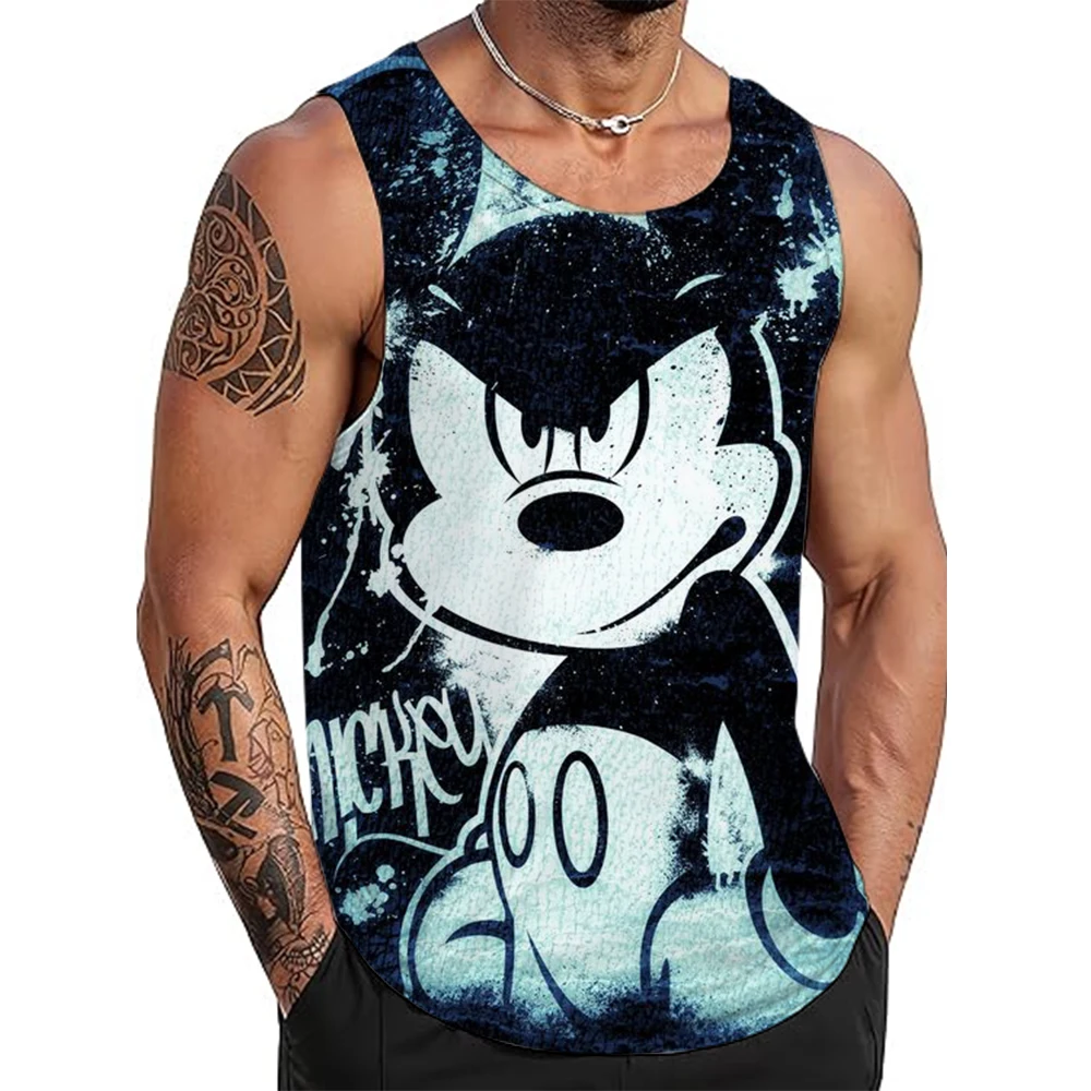 

Веселые майки с принтом Микки Мауса для мужчин, футболки с цветным узором, летние свободные спортивные уличные жилеты с круглым вырезом, повседневные топы