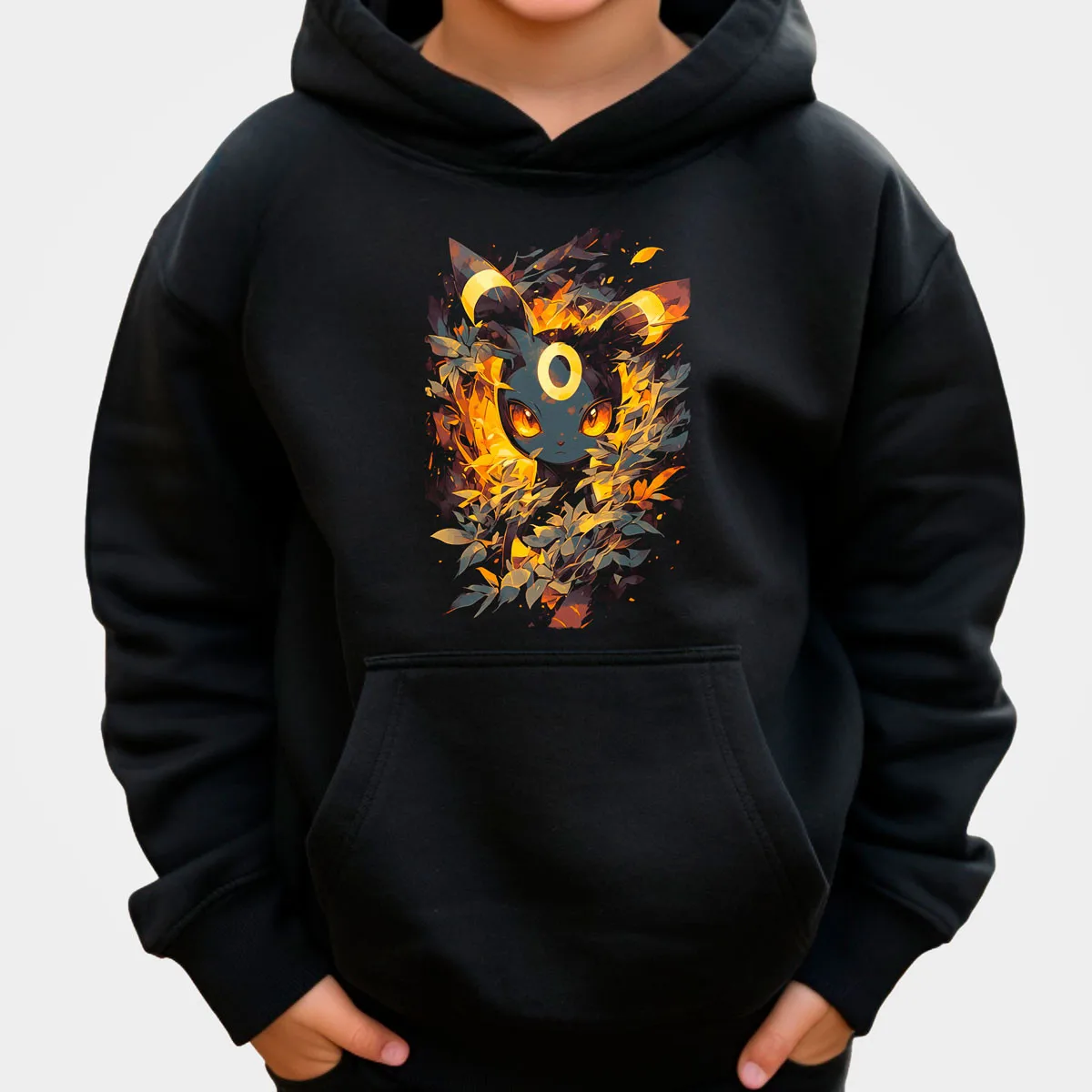 البوكيمون أنيمي Umbreon القطن هوديي اللون الأسود مع كامل القمر الخراب خلفية الأزرق نغمات نمط فضفاضة تناسب الخريف الشتاء الدفء #5