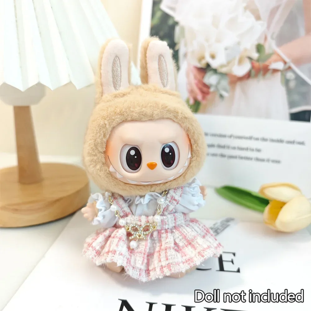 17 ซม.Labubu Idol ตุ๊กตาน่ารัก Mini Plush ตุ๊กตาเสื้อผ้าเกาหลี Kpop Exo Idol ตุ๊กตา DIY อุปกรณ์เสริมกระโปรงสีชมพูของขวัญสไตล์ใหม่