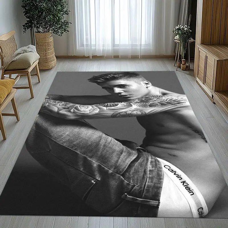 Fashion Justin B-Bieber Singer Living Room Non-Slip Area Rug Soft Carpet for Bedroom  Playroom Sofa,Home Decor Doormat Gift