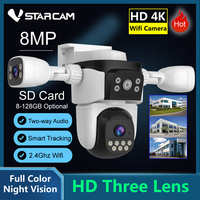 Vstarcam 4K 8MP Camera WIFI Outdoor Three Lens 3-Screens PTZ IP Camera Color Night Vision 5X Digital Zoom Surveillance Camera