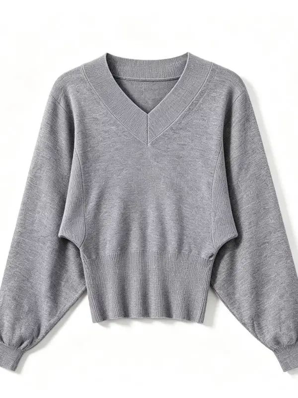 Women's Early Autumn Lazy Style V-neck Batwing Sleeve Knit Sweater, New Autumn Winter Loose Slim Fit Versatile Top